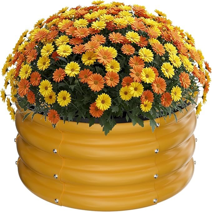 ZXZYHFTY Round Galvanized Raised Garden Bed kit,Yellow Outdoor Garden Raised Planter Box, Round Large Metal Raised Garden Beds for Vegetable 2 * 2 * 1ft 1 Pack
