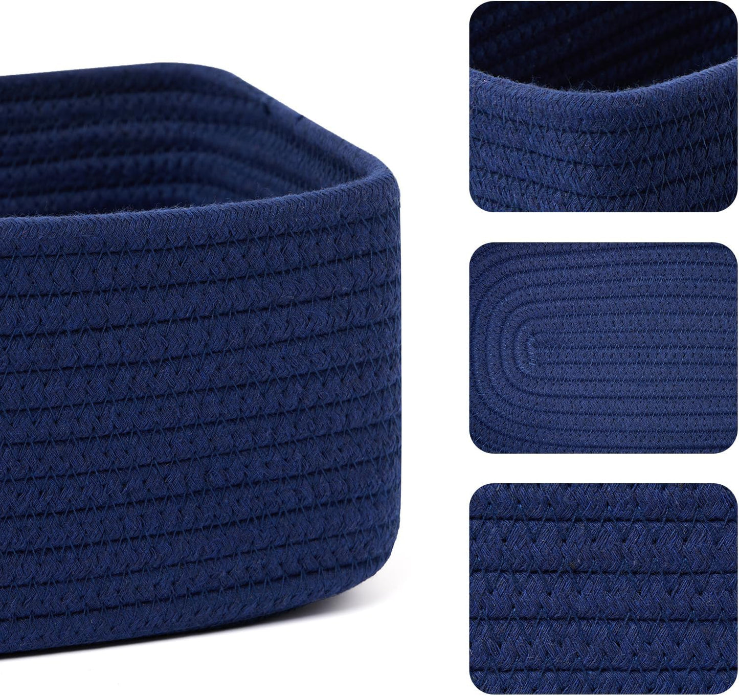 Small Storage Baskets for Organizing | Closet Organizer Bins | Shelf Toy Basket | Woven Rope Baskets | Cube Decorative Box | Shallow Basket | 11.5x7.5x4.7” | 4 Packs Navy Blue