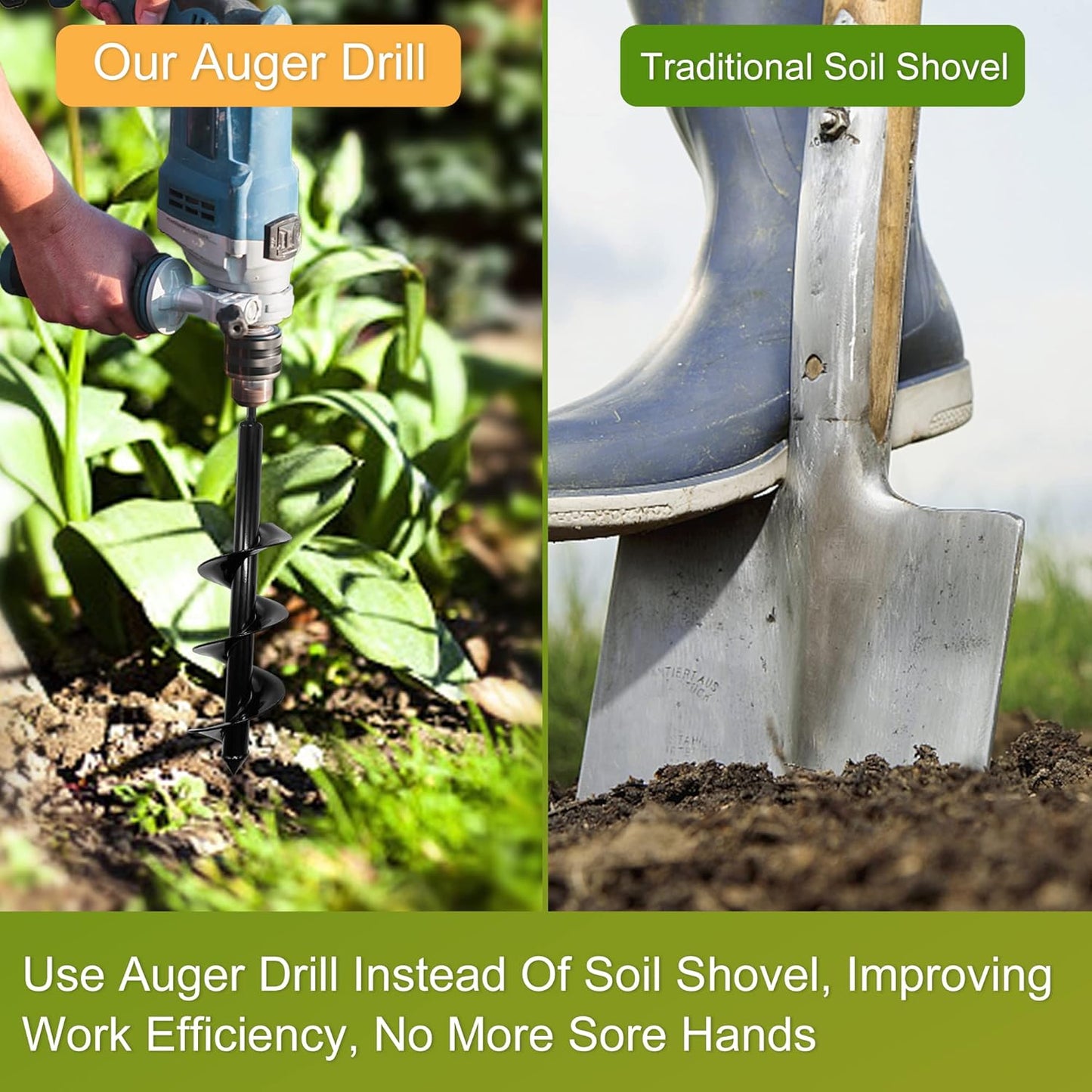 3PCS Auger Drill Bit Set for Planting, Bulb Planting, Garden Auger Spiral Drill Bit for 3/8 inch Hex Drive Drill