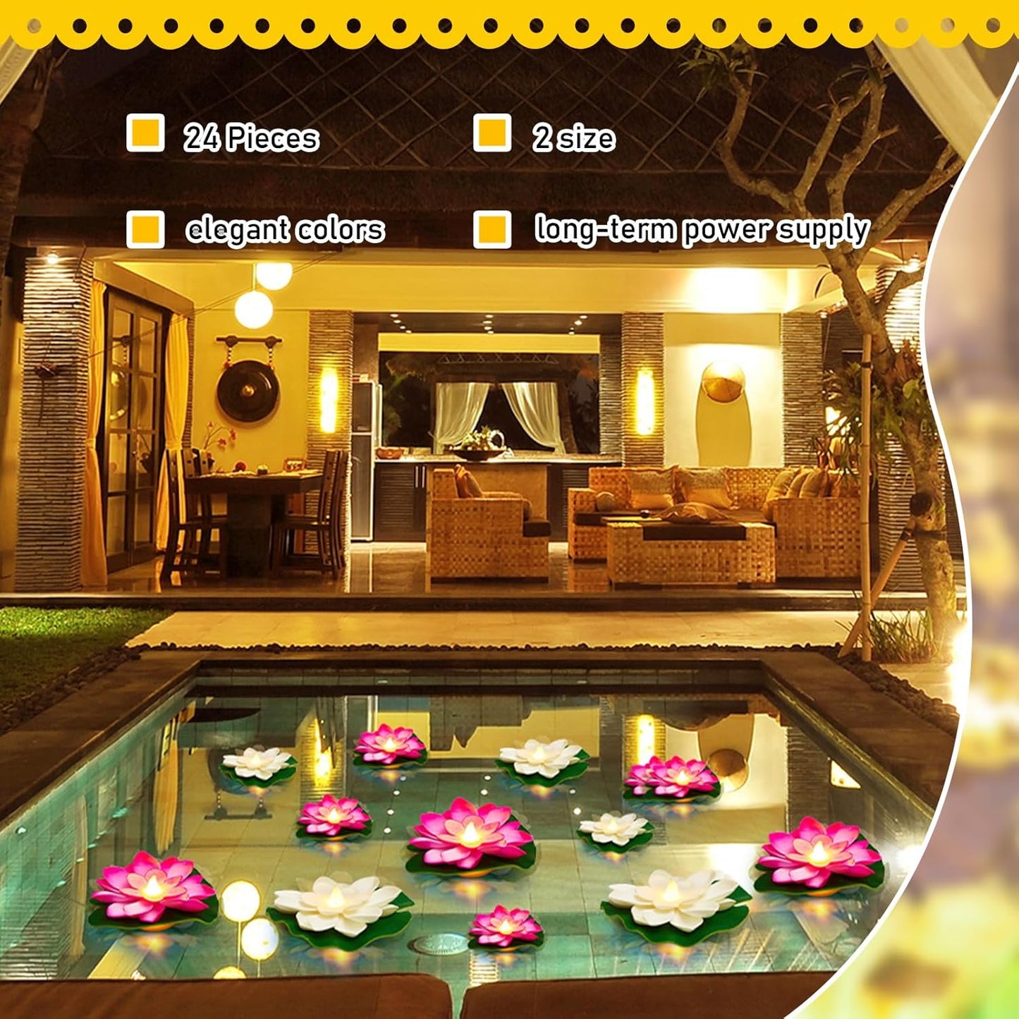 Liliful 24 Pcs Diwali Lotus Decoration Pool Floating Lights, Artificial Flowers Lotus with LED,Lily Pads Water Lantern for Indian Puja Home Decoration(3.94 Inch, 5.91 Inch,White, Pink)