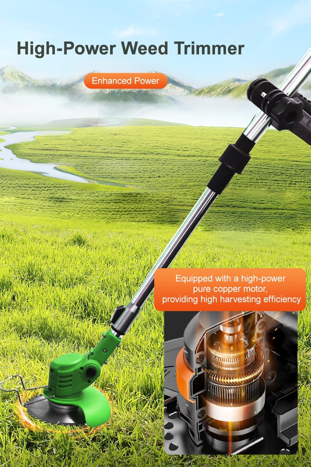 Cordless Weed Wacker,Electric Weed Eater,2 Batteries,Grass Trimmer Cordless,Lightweight and Foldable Design,Weed Erimmer, Green