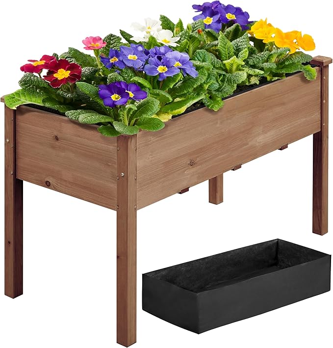 Yaheetech 1pc Raised Garden Bed 48x24x30in Elevated Wooden Horticulture Planter Box with Legs Standing Growing Bed for Gardening/Backyard/Patio/Balcony, Dark Brown