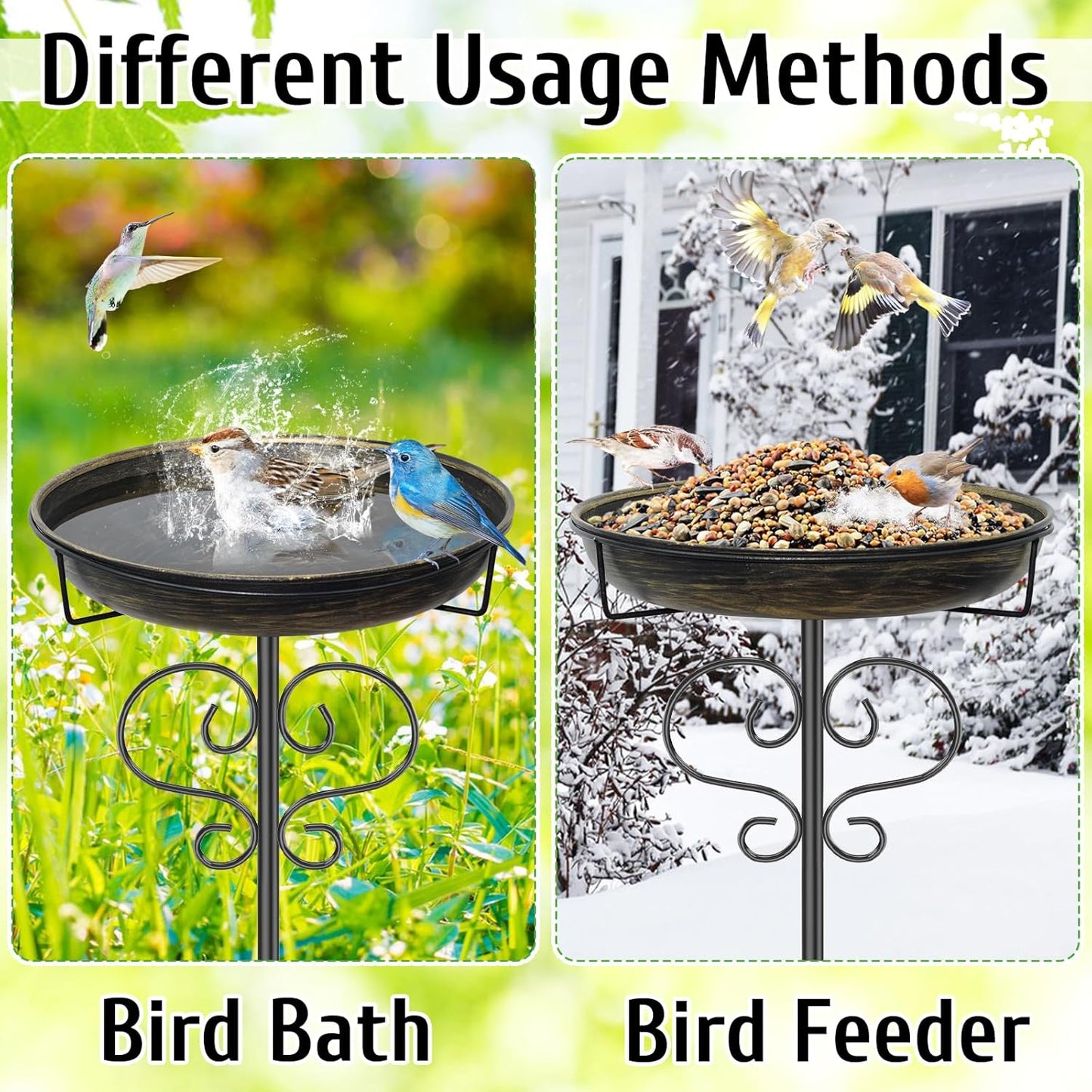Bird Bath for Outside,Freestanding Metal Bird Bath Feeder with Heavy Duty 5 Prong Stake, Garden Birdbath Birdfeeder Bowl for Yard Lawn Patio Decor (Vintage Gold)