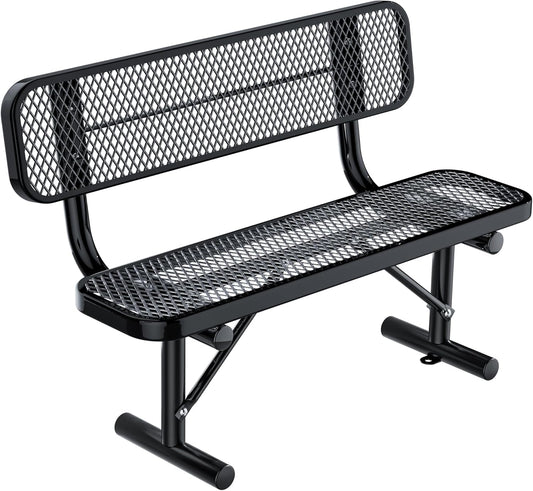 Drexo 4FT Heavy Duty Park Bench with Back Portable Frame, Outdoor Metal Park Bench with Backrest, Steel Mesh Outdoor Bench for Garden, Lawn, Patio, Porch, Park, Yard, Black