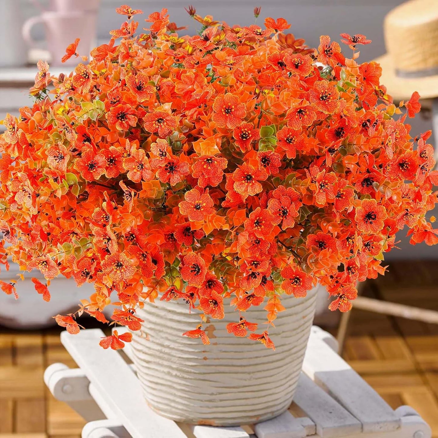 36 Pcs Artificial Mums Flowers Outdoor Plastic Fall Flowers Fake Mums Autumn Greenery Flower for Porch Window Box Farmhouse Thanksgiving Home Decor(36, Orange)