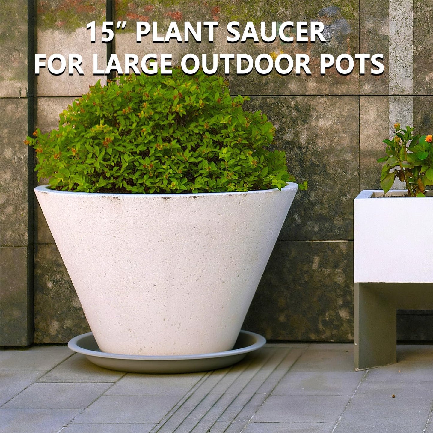 6 Pack 15 Inch Gray Plant Saucer Trays, Heavy Duty Plastic Planter Bases for Big Flower Pots, Durable Water Catcher Plates Indoor Outdoor Use