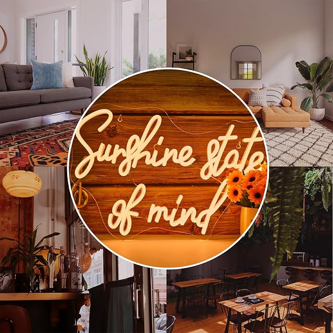 Sunshine State of Mind Neon Sign for Wall Decor,Neon Light Sign for Cafe Bar Kitchen Restaurant Coffee Dessert Shop Party