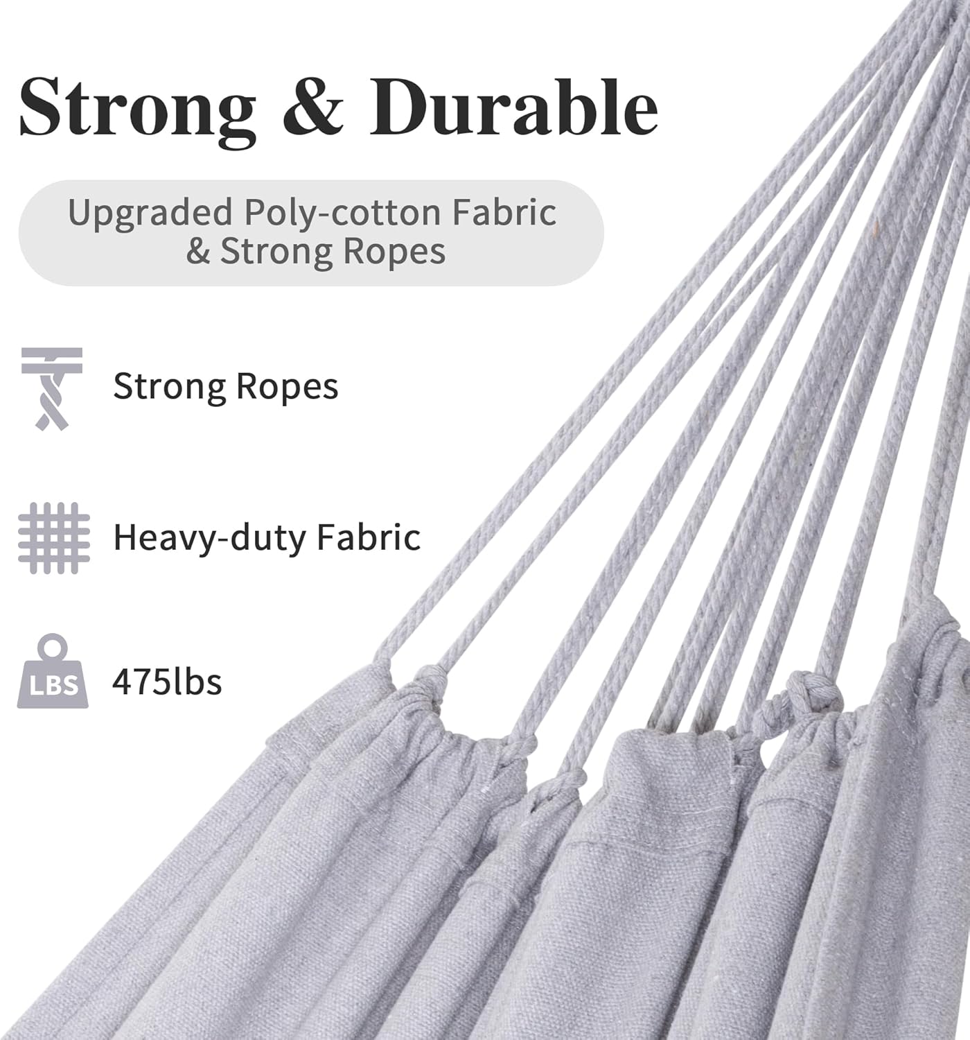 SUNCREAT Tree Hammocks for Outside, Double Hammocks 2 Person Heavy Duty for Trees, Light Gray