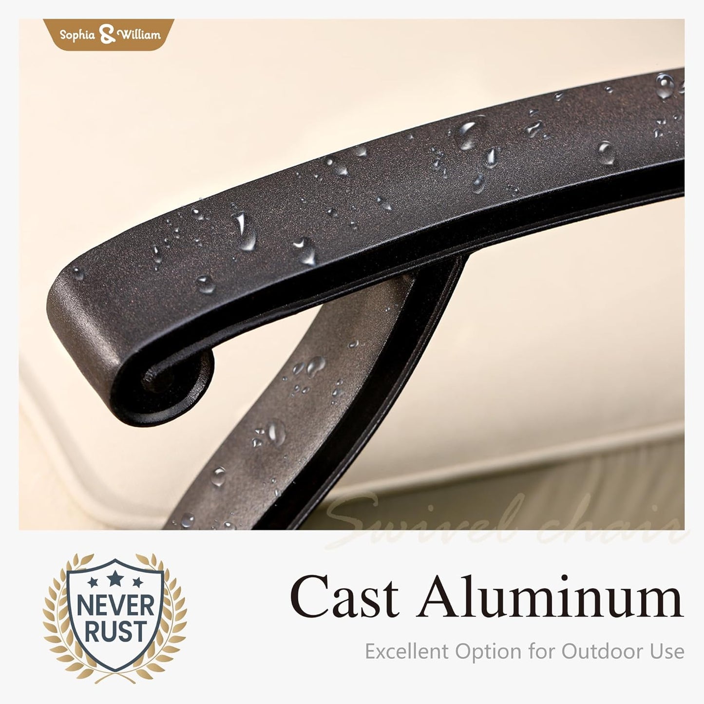 Sophia & William 7 Pieces Cast Aluminium Patio Dining Set for 6 People, Powder-Coating Outdoor Table and 4 Chairs & 2 Swivel Rocking Chairs, Outdoor Patio Table Set with 2.3" Umbrella Hole, Bronze