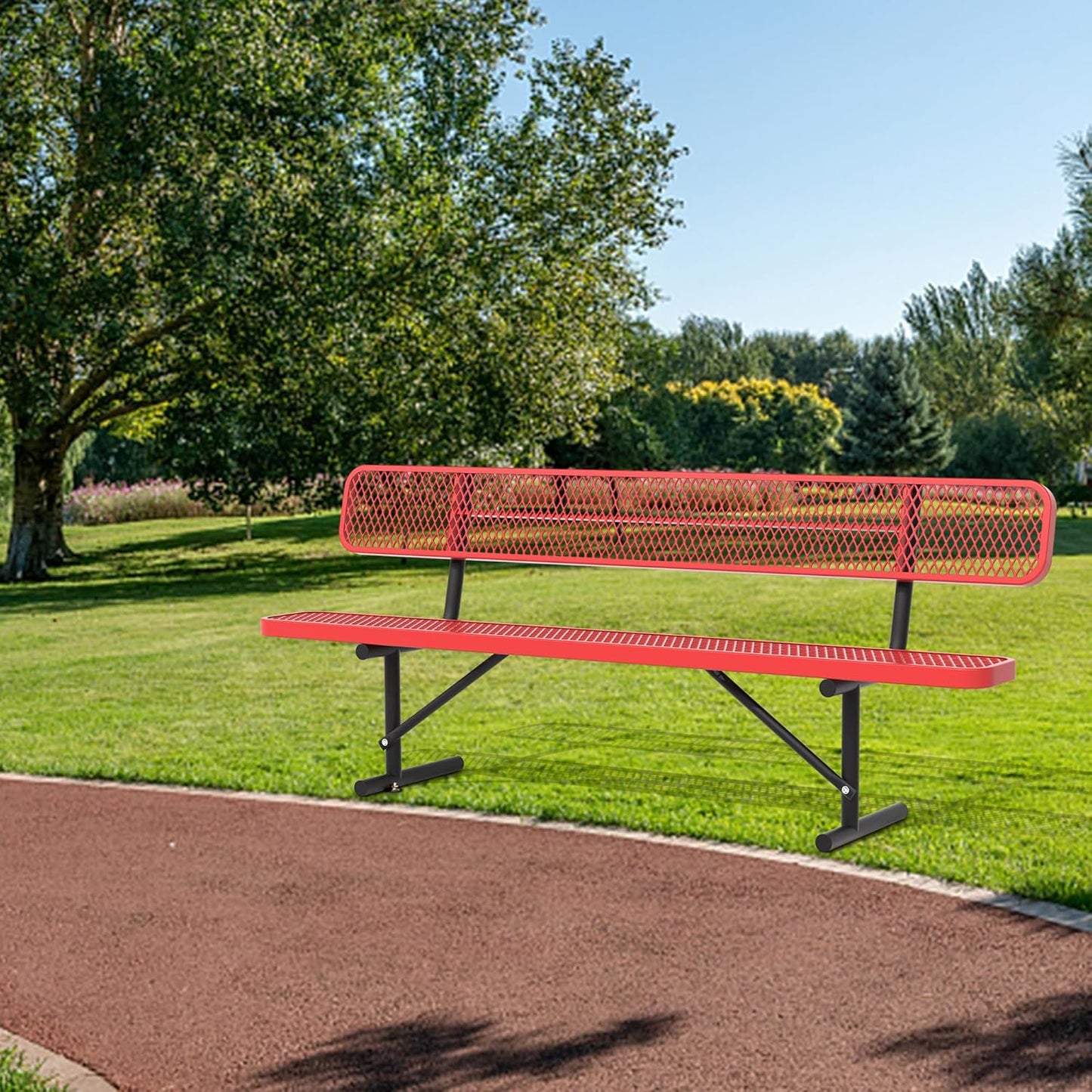 4/6/8 Feet Park Bench for Outside Heavy Duty Metal, Garden Benches Outdoor Bench with Backrest & Portable Frame, for Shopping Malls Stores Parks Patios Decks, Red