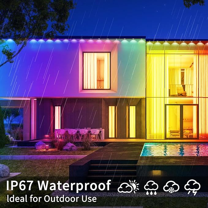 Permanent Outdoor Light,60ft RGB Eave Lights with App Control Remote,IP67 Waterproof LED Lights,Music Sync Outside Light for House,Halloween,Roof,Garden,Christmas Decorations