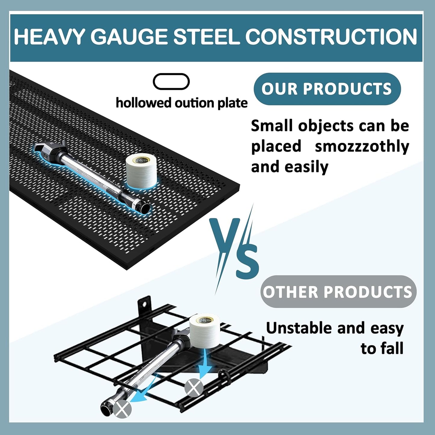 New 2 Pack Garage Wall Shelving, Heavy Duty 1.5' x 3.8' Wall Mount Storage Shelf with Hooks, Garage Storage Rack Floating Shelves, Holds 250 lbs Each