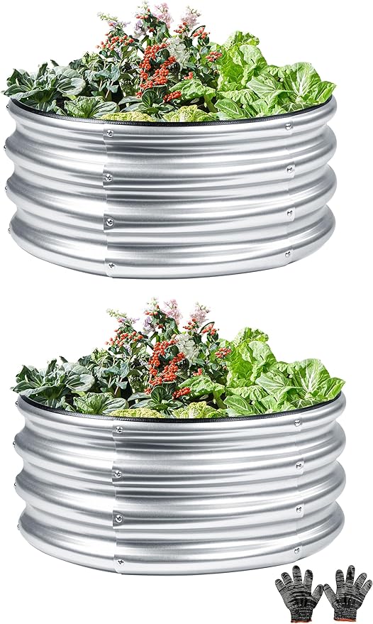 2Pack 2x2 FT Round Raised Garden Bed, Galvanized Planter Raised Beds for Outdoor Vegetables, Flowers & Herbs, Heavy-Duty Metal Raised Garden Beds, Rust-Resistant & Easy Assembly (Silvery)