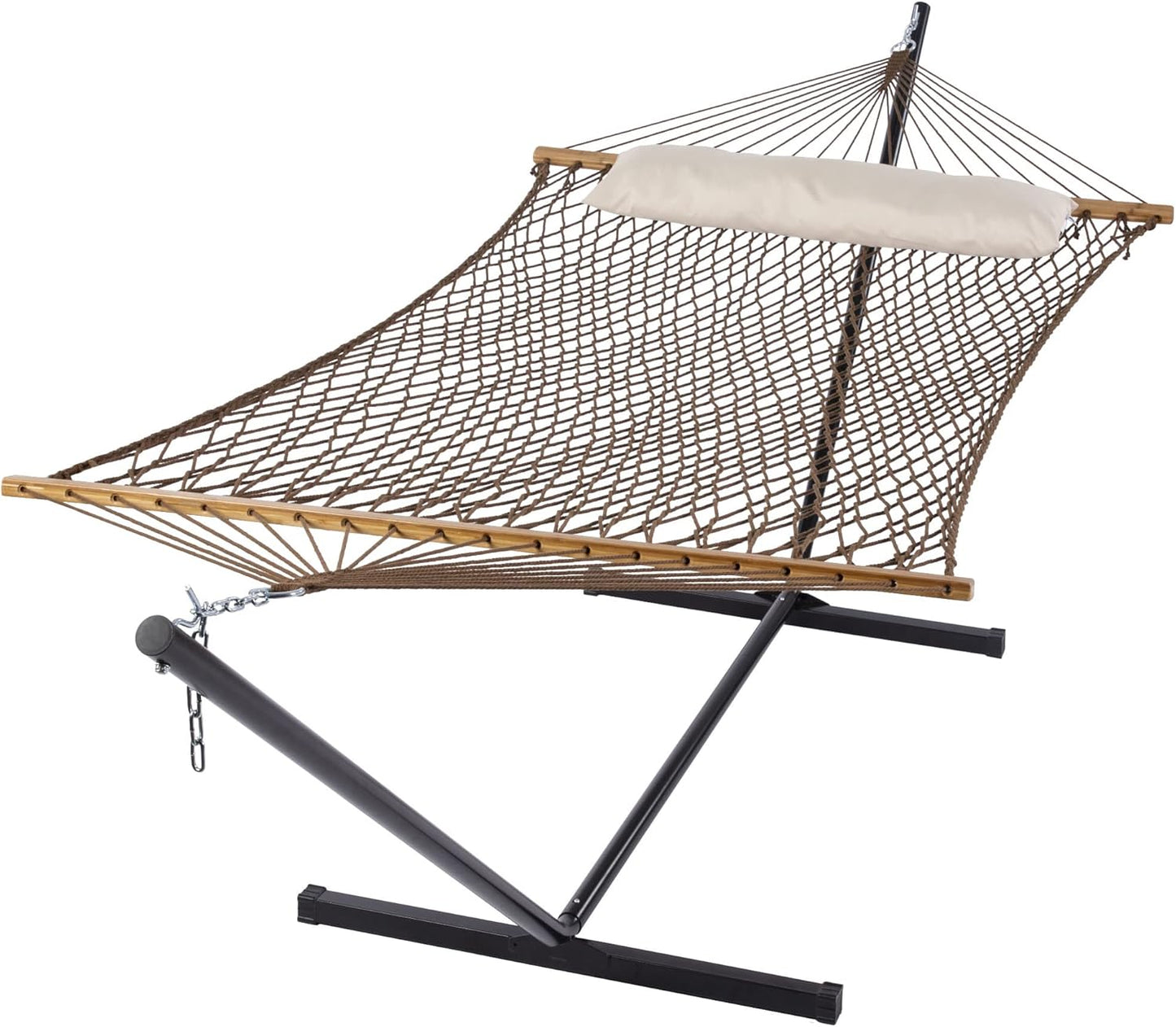 SUNCREAT Portable Hammock with Stand,Heavy Duty Standing Hammock, 450 lbs Capacity, Brown