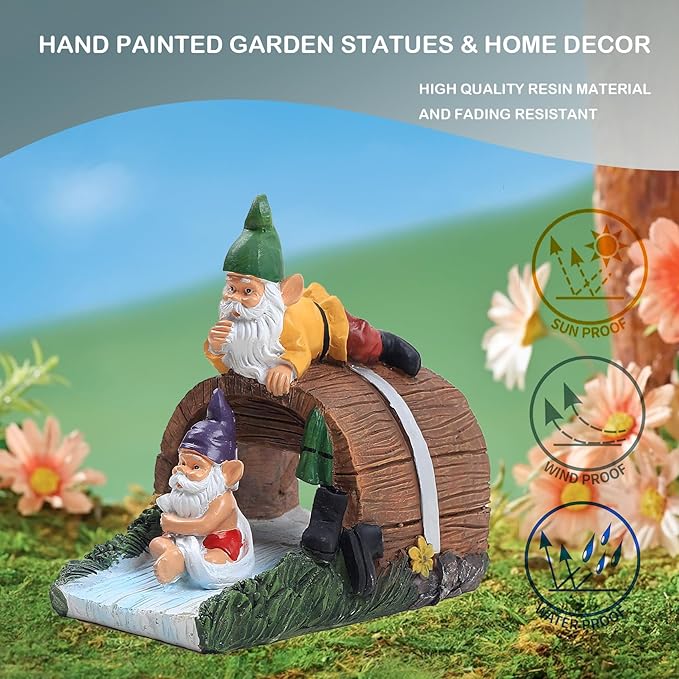 Elenon Gnomes Decorative Gutter Downspout Extension Statue, Elf Gutter Guardian Rain Downspout Extender, Garden Splash Block Outdoor Sculpture for 3" × 4" Down Spouts Decor