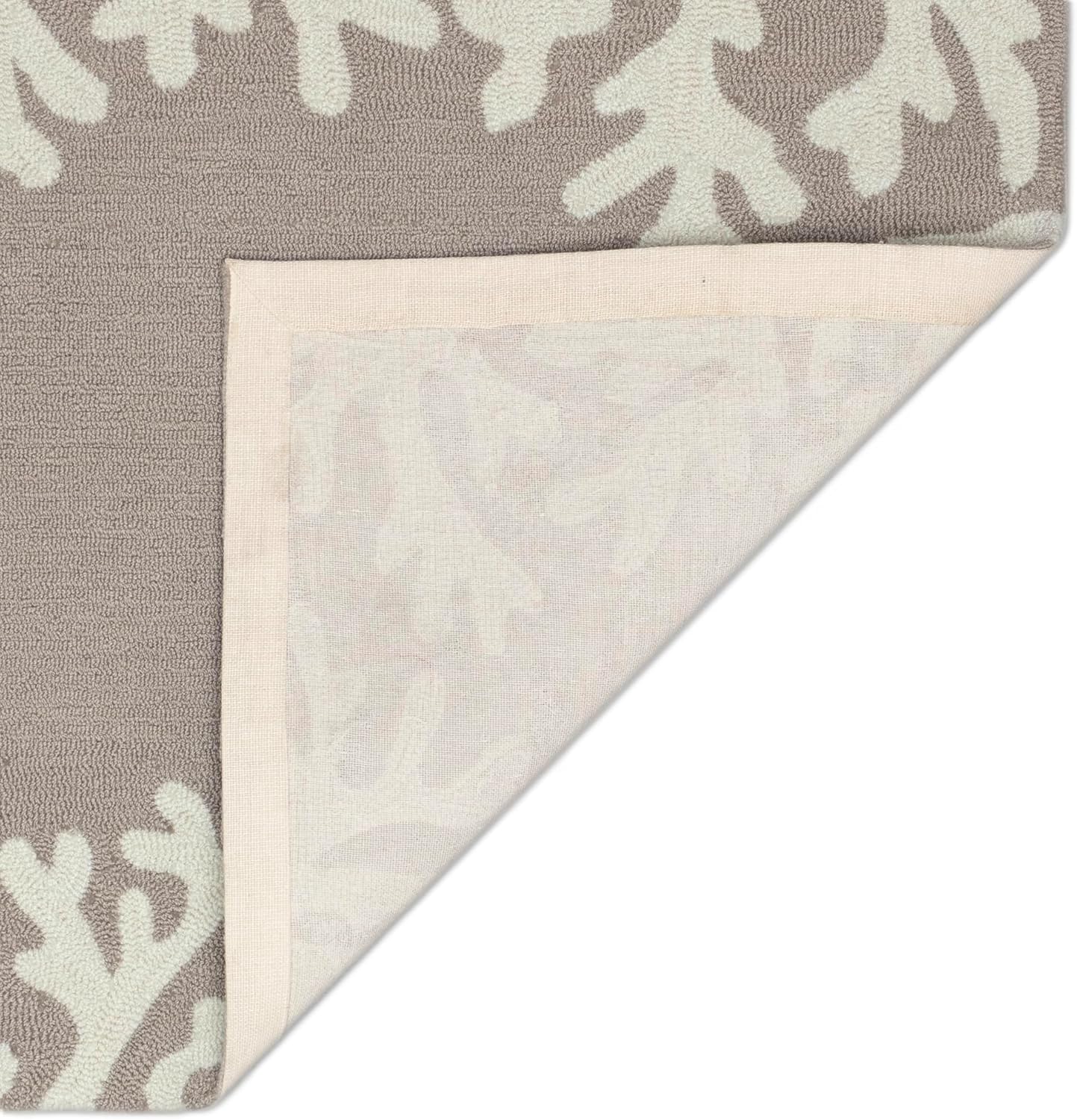 Liora Manne CAPRI Indoor/Outdoor Handmade Synthetic Blend Durable Area Rug - Traditional Border Coastal Beach Accent (Coral Border Silver) (3'6" x 5'6")