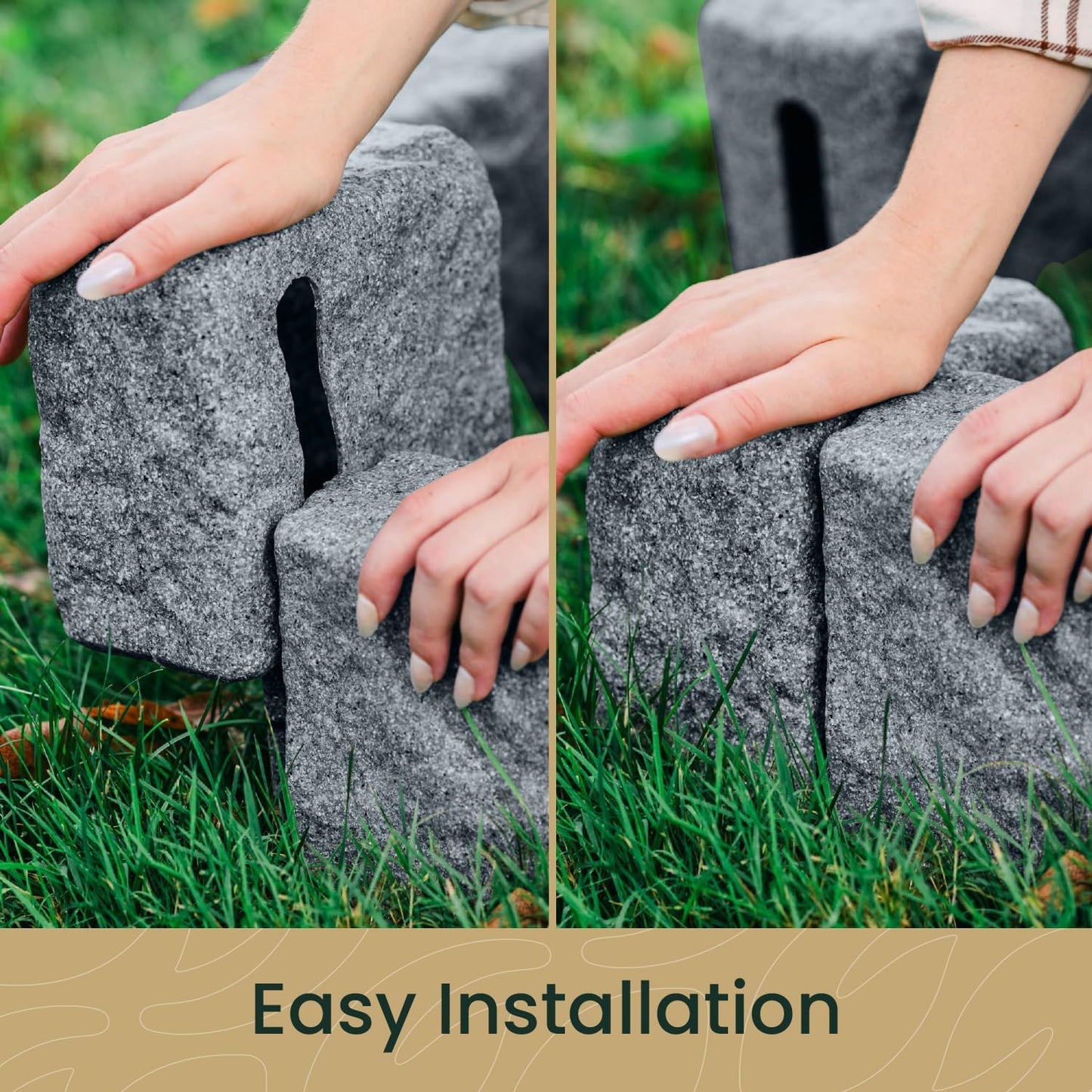 Beuta Landscape Edging | Garden Edging Border | Faux Stone Blocks for Lawn Edging, Flower Beds & Yard Edging – 40 Pack | Each Section Has 6 Blocks 48" L x 4" W x 6.5" H | 80 Spikes | Greystone