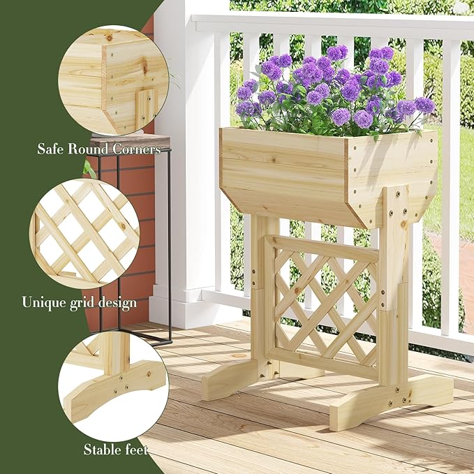 Raised Garden Bed, Standing Vertical Horticulture Planter Box for Backyard, Patio, Balcony, Planter for Flowers Herbs Vegetables for Indoor & Outdoo Decor with Trellis (Natural)