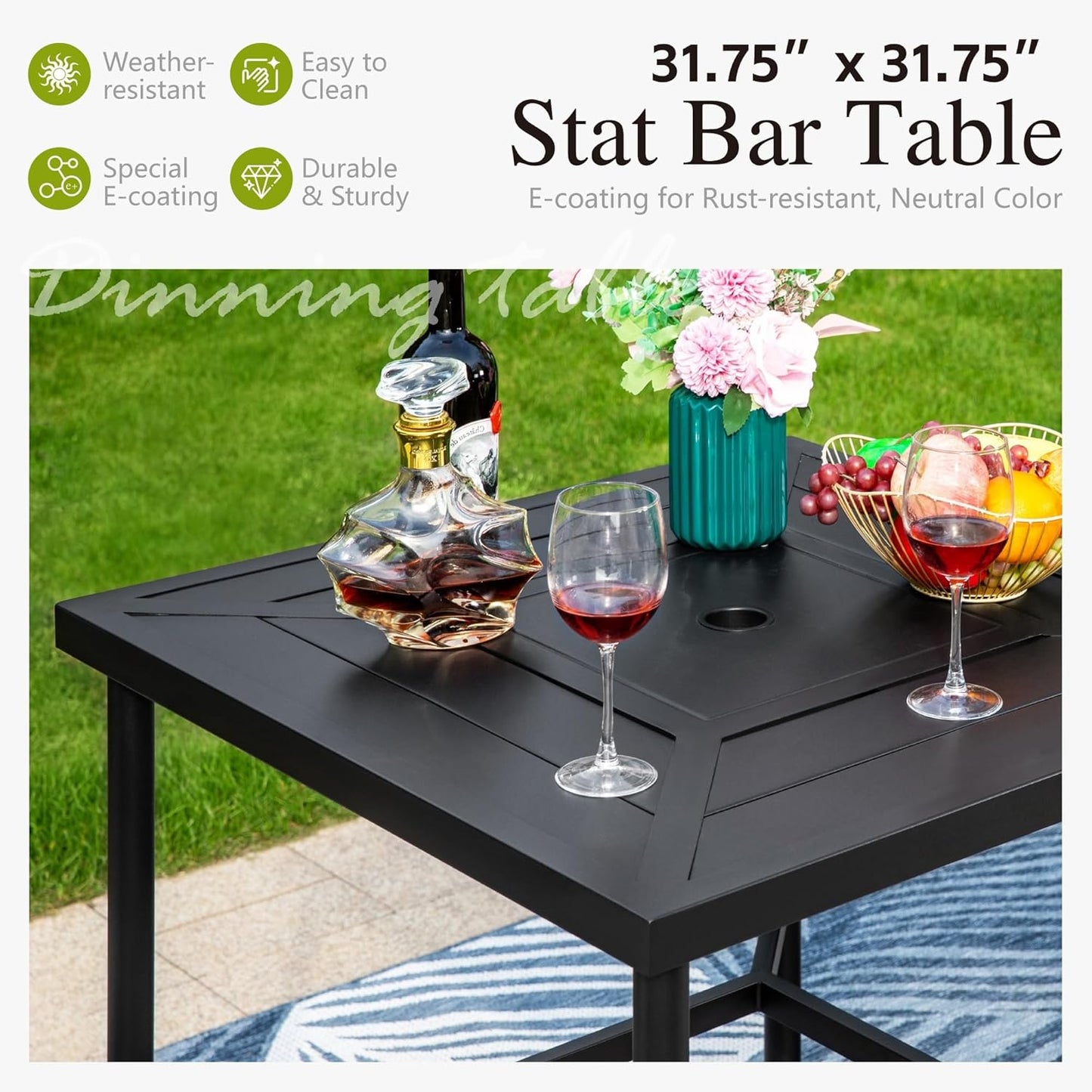 Sophia & William 3 pcs Outdoor Bar Set, Patio Bar Table and Chairs Set, Counter Height Patio Set - 2 x Swivel Bar Chairs, 1 x Square Bar Table