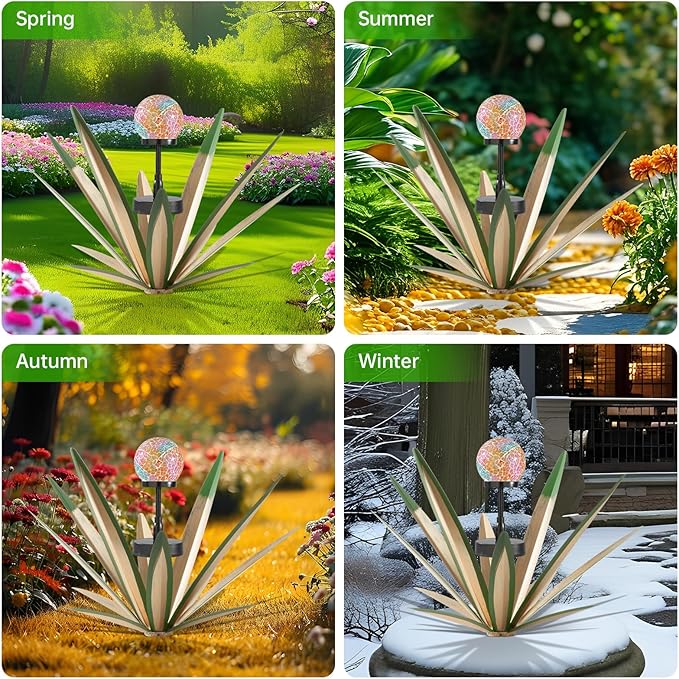 Tequila Rustic Sculpture Metal Yard Decor Hand Painted Metal Agave Garden Statue Green 2PCS