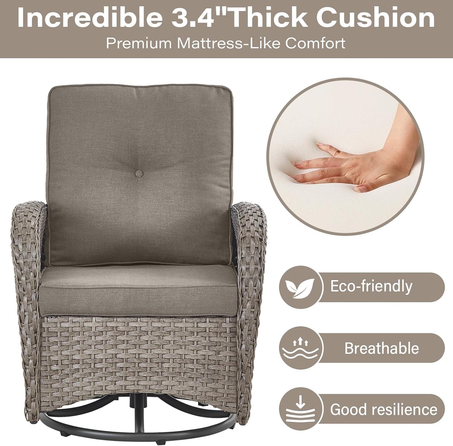 6 Pieces Wicker Patio Furniture Set - Swivel Rocker Outdoor Chairs with Outdoor Couch and Side Table, All-Weather Patio Conversation Set for Sunroom Deck Backyard