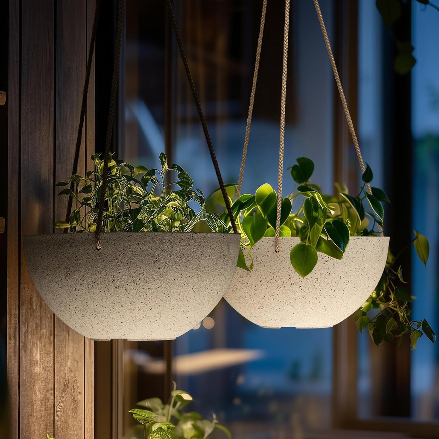 LA Jolie Muse Hanging Planters for Indoor Plants - Flower Pots Outdoor 9.84 inch Garden Planters and Pots,Speckled White Set of 2