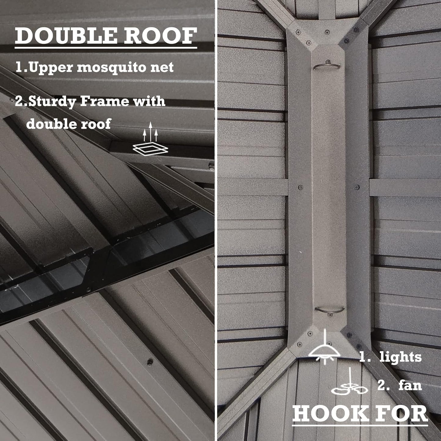 Kozyard Alexander Hardtop Aluminum Permanent Gazebo with a Mosquito Net and Privacy Sidewalls (Alexander 12'x14' (Brown)