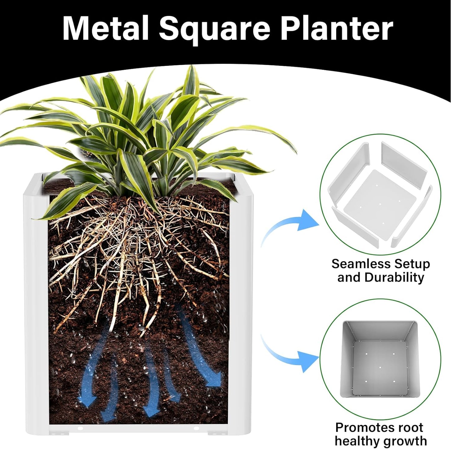 Large Metal Outdoor Planter Box 24" W x 24" D x 24" H, Cube Planters for Outdoor Plants, Large Square Flower Pot for Patio, Deck, Garden, Yard