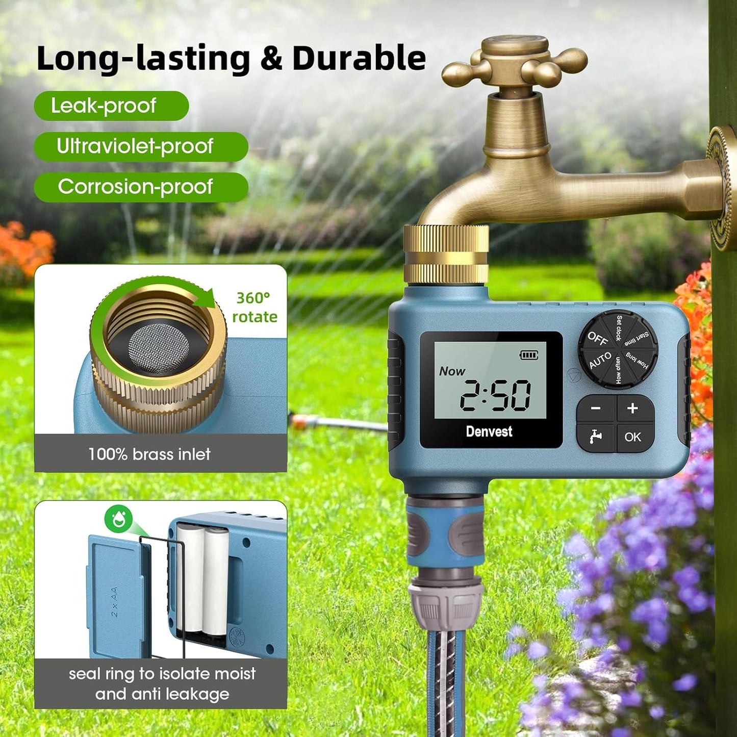 2 Packs Hose Timer with Brass Inlet, Water Timer for Garden Hose Faucet, Sprinkler Timer Outdoor