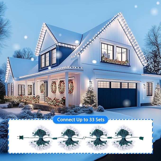 C9 Christmas String Lights White, 66ft 100 LED Faceted Christmas Lights on Green Wire, Large Bulb Strawberry String Lights for House Roof Roofline Christmas Tree Party Outdoor