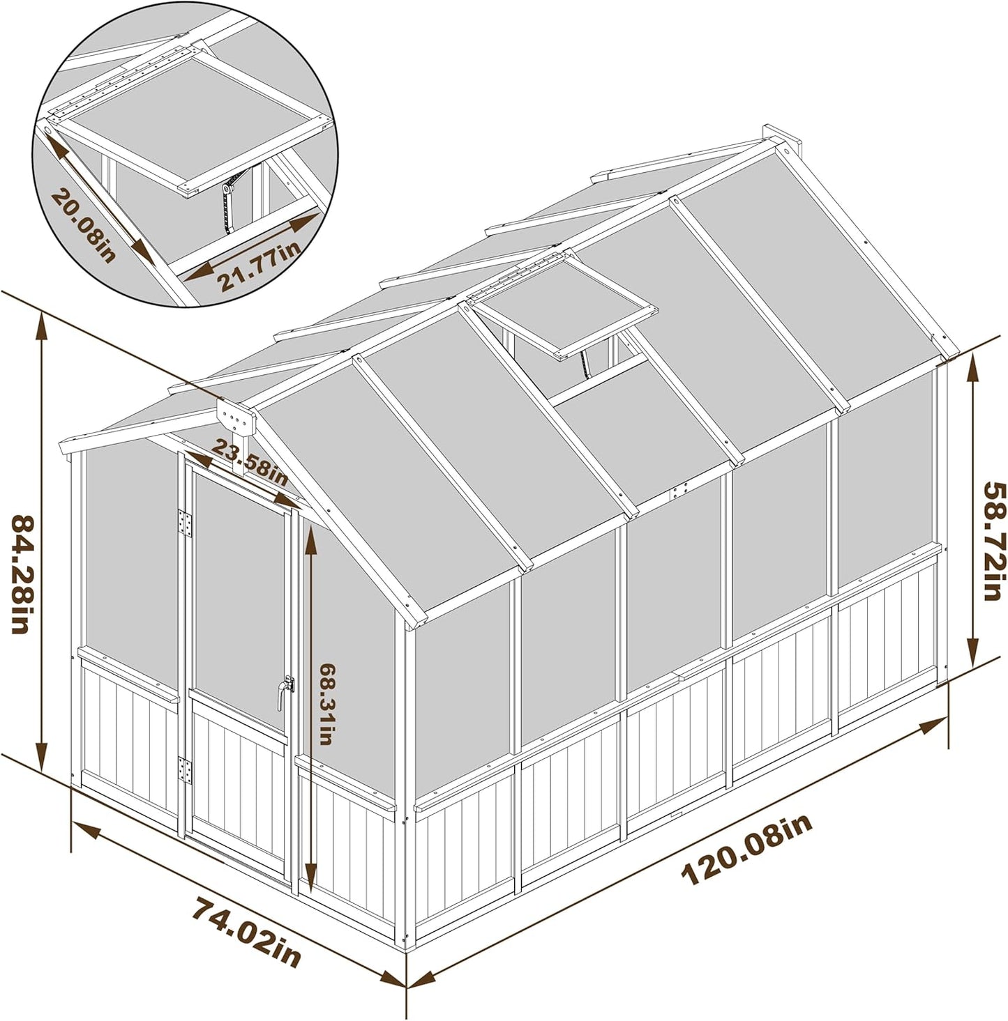 MUPATER 6 x 10 FT Wooden Polycarbonate Greenhouse with Ventilated Window & Lockable Door, Multi-Layer PC Panels for UV Protection, Walk-in Greenhouse Kit for Outdoor, Garden and Backyard, Black