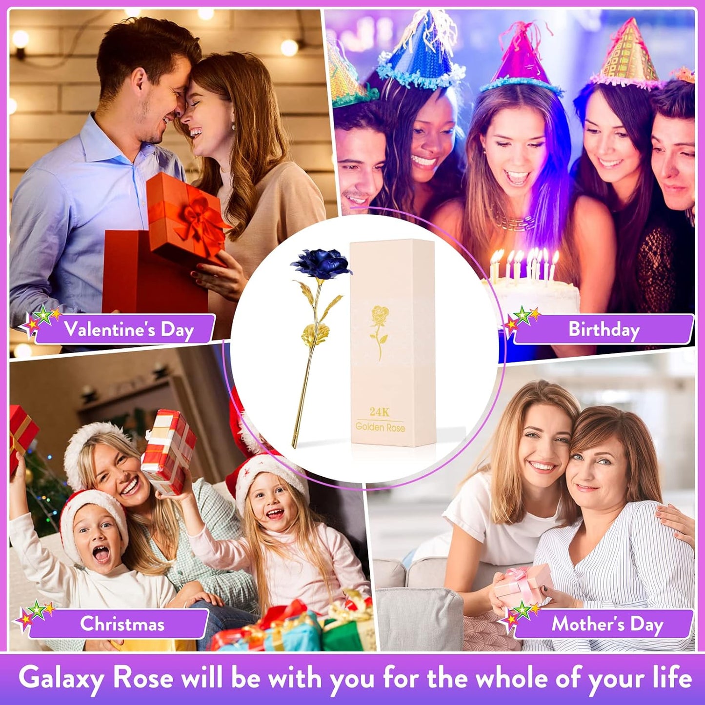 Mothers Day Mom Gifts for Women Birthday Gifts for Women Galaxy Rose Glass Flowers Forever Eternal Roses Artificial Flowers Gifts for Grandma Wife Daughter