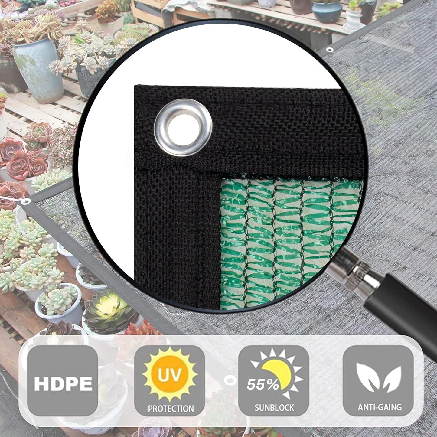 LOVE STORY 6.5x10FT 55% Green Shade Cloth Sun Shade Net with Grommets Sunblock Net Mesh Tarp for Garden,Plants Cover,Greenhouse and Patio