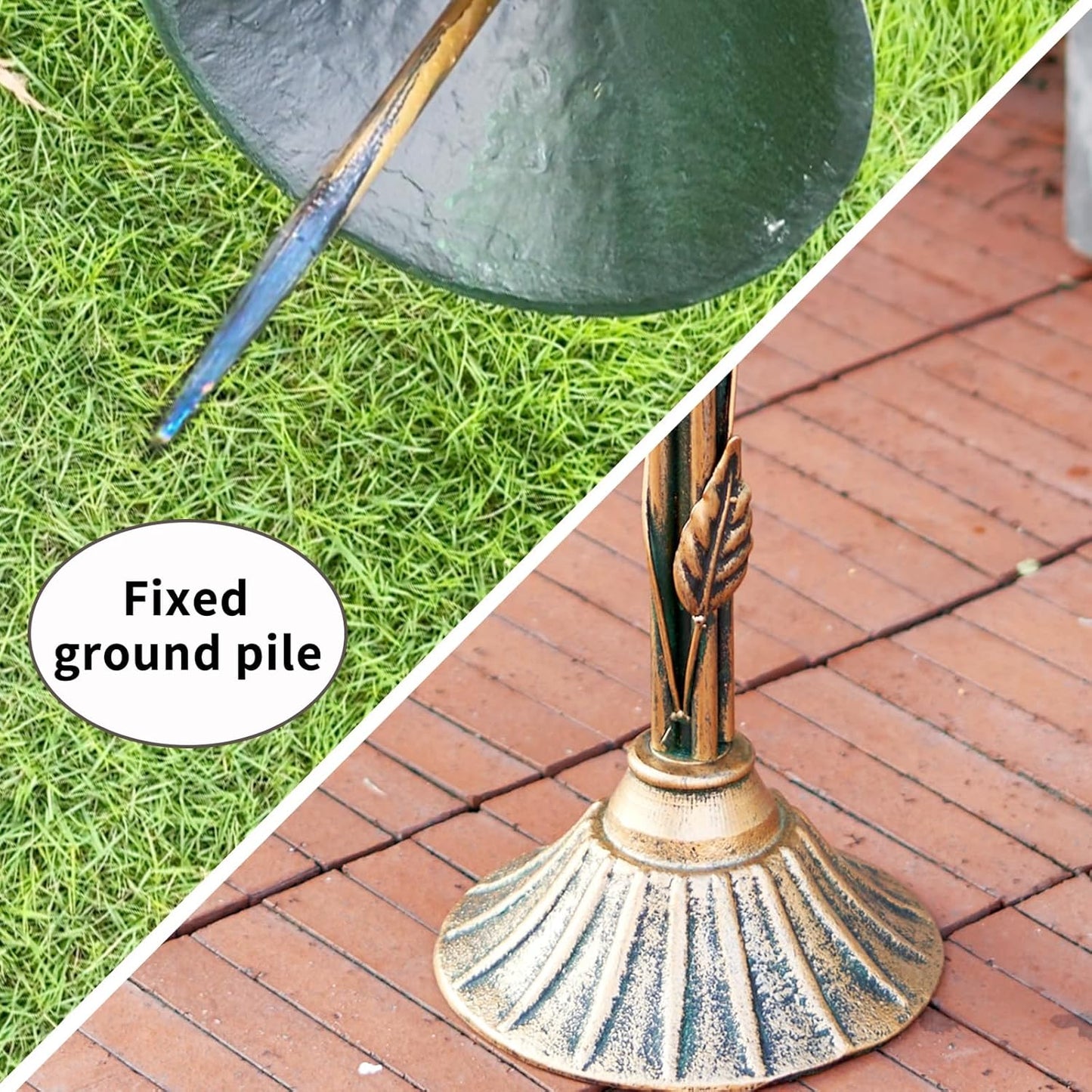 33.5 "H Cast Iron Base Outdoor Bird Bath, Metal Bird Feeding Bowl Tray, Metal Bird Bath Garden Patio Decor