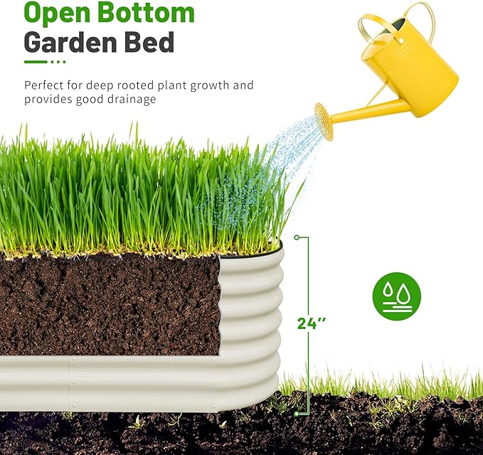 SnugNiture 8x2x2ft Raised Garden Bed Kit, 24" Tall Outdoor Metal Raised Planter Box for Planting Plants Vegetables Flowers Fruits, White