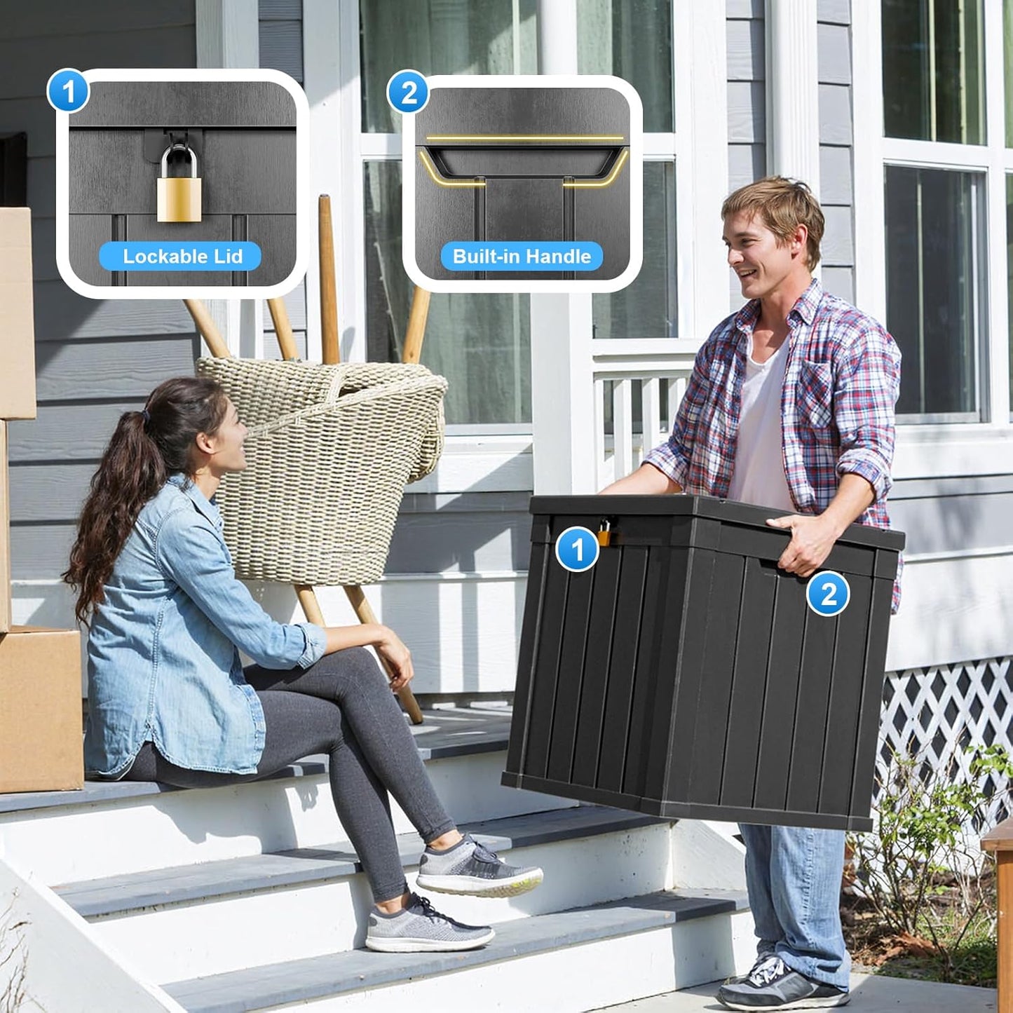 DRATO 50 Gallon Deck Box, Outdoor Storage Box for Patio Cushion, Sports Equipment, Garden Tools,Waterproof Patio Storage box, Lockable (Black)