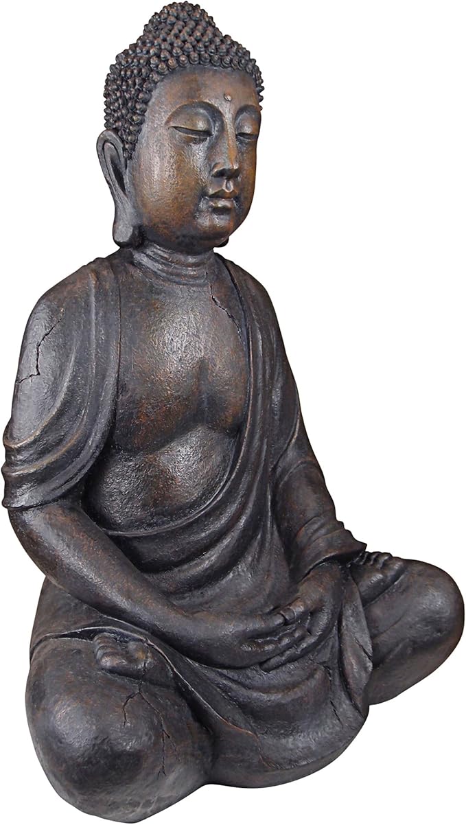 Design Toscano Meditative Asian Decor Grand Temple Indoor/Outdoor Garden Statue, Large, 40 inches tall, Cast Stone Resin, Dark Stone Finish