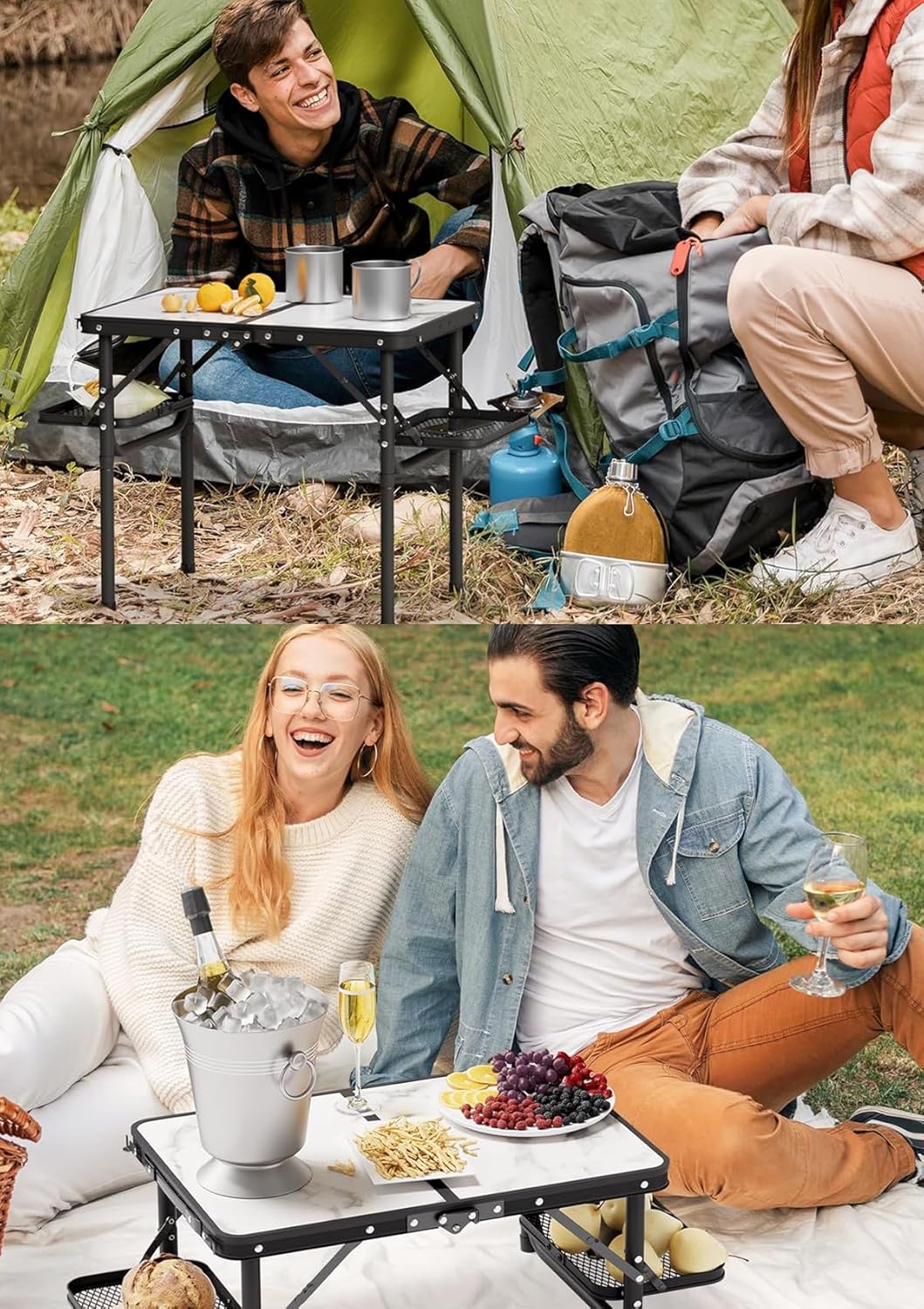 Titanker Folding Camping Table Small 2ft, Small Camp Table Portable with 50% Extra Space, Folding Picnic Table, Portable Beach Tables, Car Camping Essentials, Aluminum Light Solid