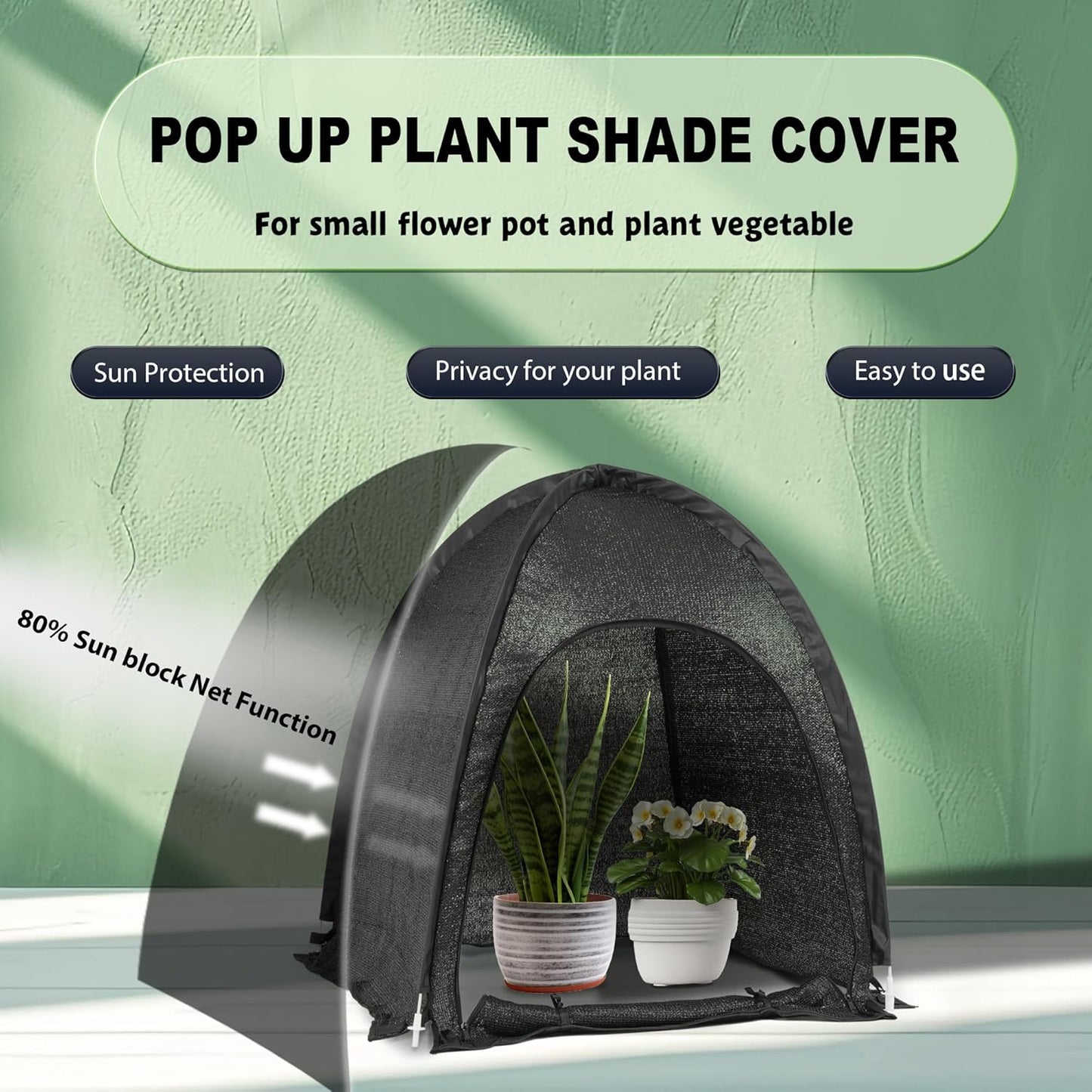 2pack Pop up Plant Sunshade Cloth,Plant Sun Shade Net for Flower UV Resistant Pest Guard Cover for Outdoor Gardens Sunblock Shade Cover with Carry Bag and 16 Stakes (Black)