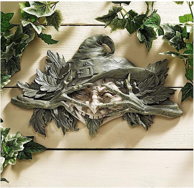 Design Toscano Poison Ivy Forest Witch Greenman Wall Hanging Sculpture, 15.5" Wx2 Dx9.5 H, two tone stone