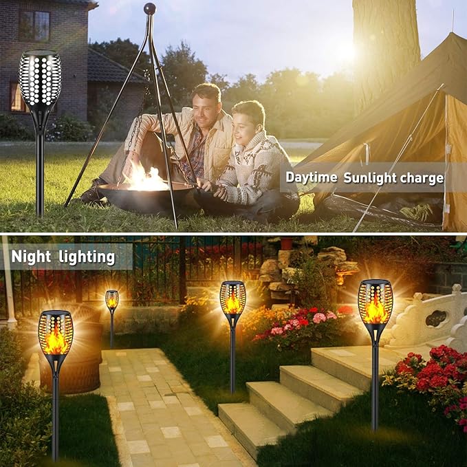 Solar Lights Outdoor, 43" Waterproof Flickering Flames Torch Lights, Solar Landscape Decoration Lighting Auto On/Off Pathway Lights for Garden Patio Yard Christmas, 2 Packs