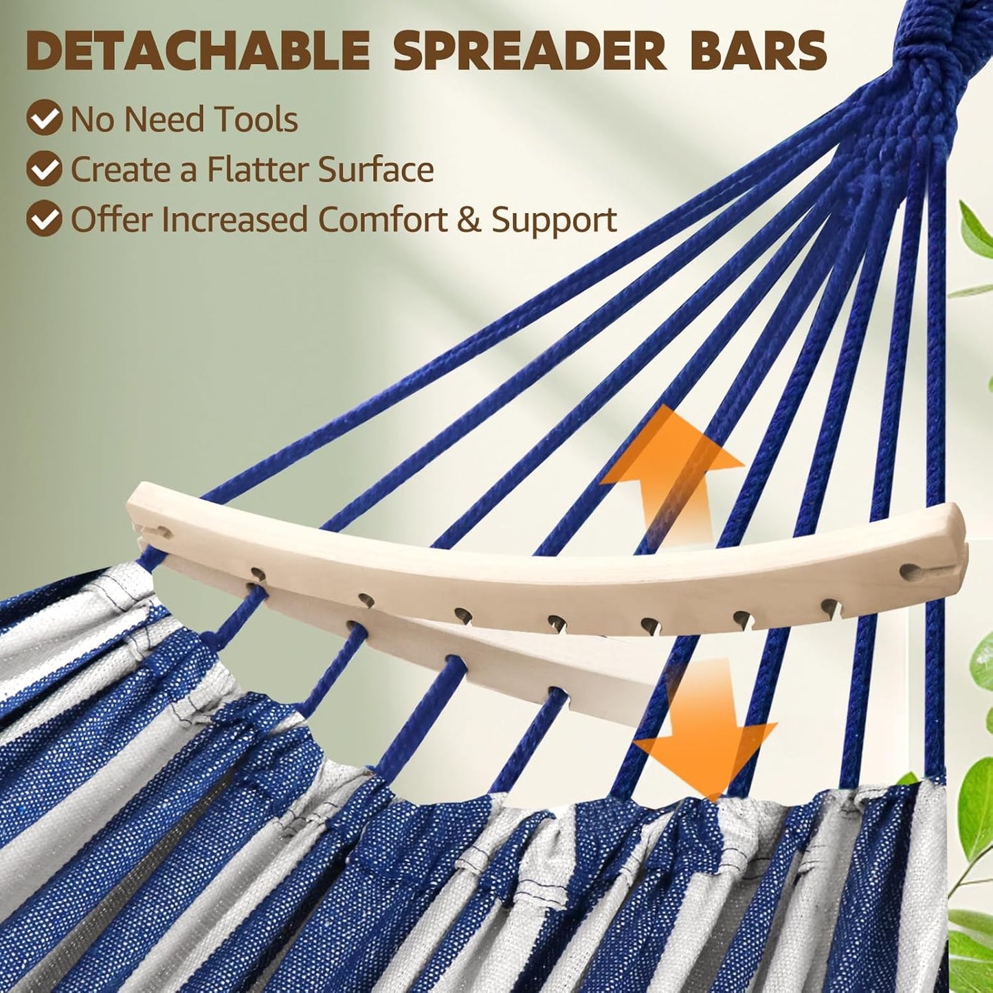 Chihee Cotton Hammock Large Soft Breathable Camping Hammock Holds Up to 660lbs Portable Tree Hammock with Detachable Spreader Bar Pillow 2 Strong Webbings 2 Carabiners Patio Garden Indoor Outdoor