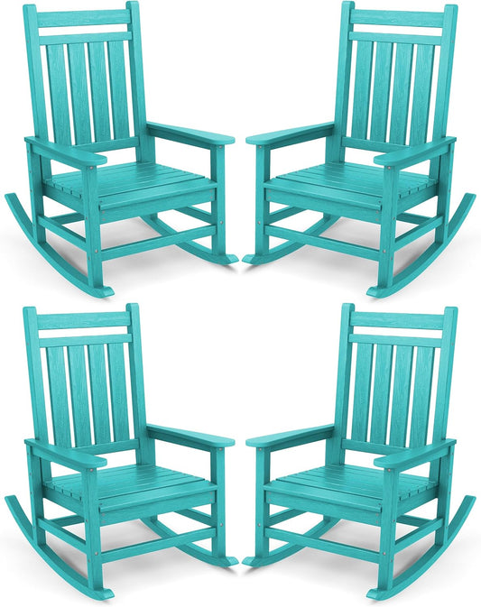 SERWALL Oversized Outdoor Rocking Chair Set of 4, HDPE Rocker for Adults, Patio Rocking Chairs for Porch, Aruba