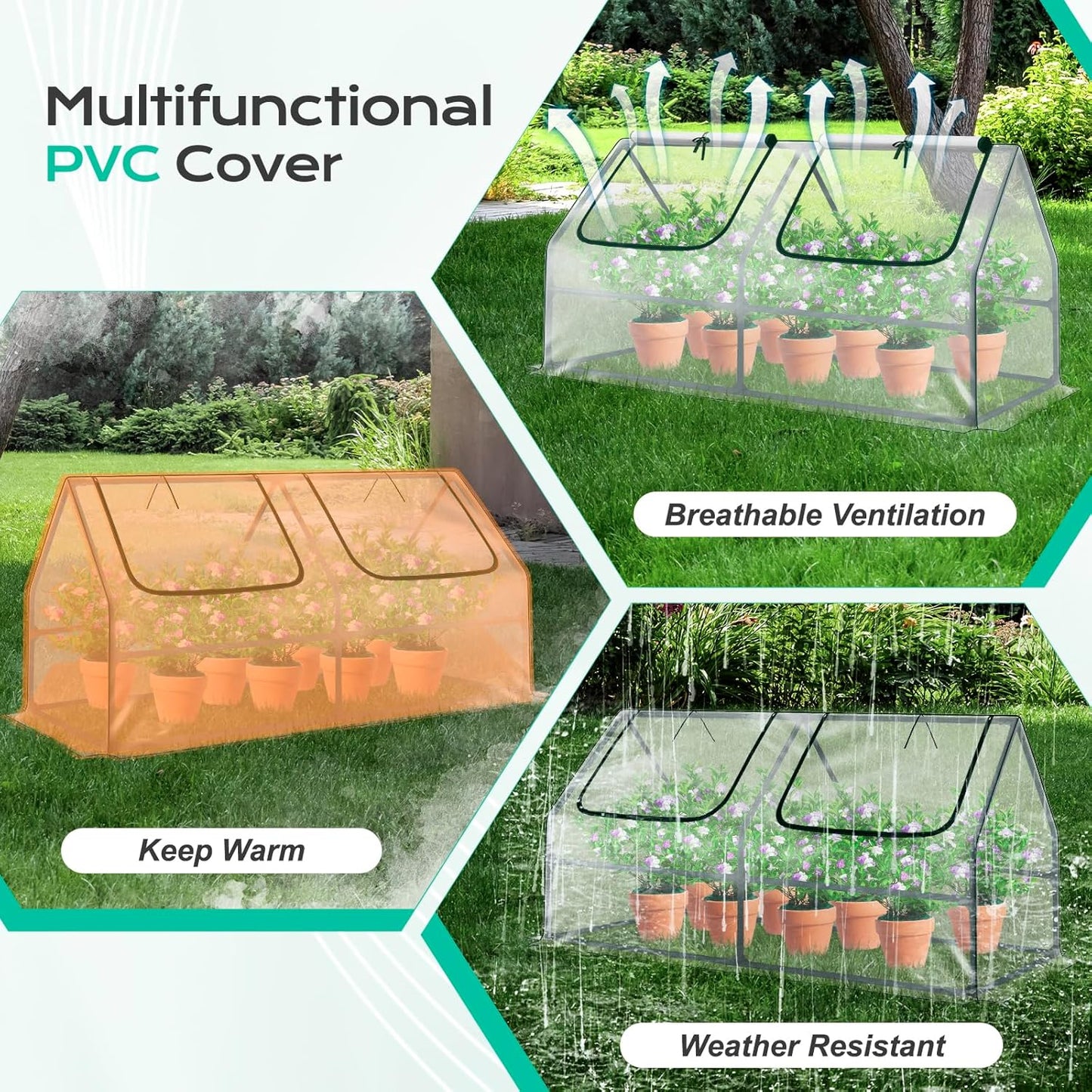 BPS 4x2x2 ft Mini Greenhouse with Transparent PVC Cover UV-Protected Roll-Up Zipper Windows, Ideal for Indoor or Outdoor Use on Raised Garden Beds