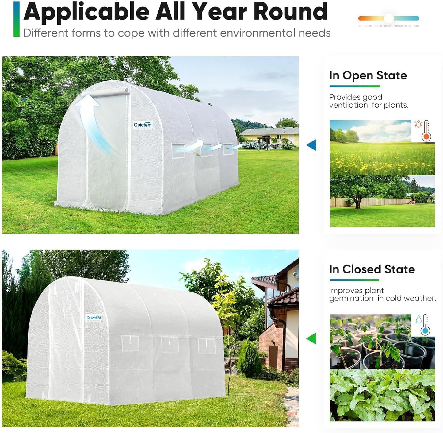 Quictent Premium Greenhouse for Outdoors, 10x6.6x6.6FT Upgraded Portable Walk-in Heavy Duty Frame Large Garden Plant Hot Outside Hoop House, 6 Ventilated Screen Window and Zipper Screen Door, White