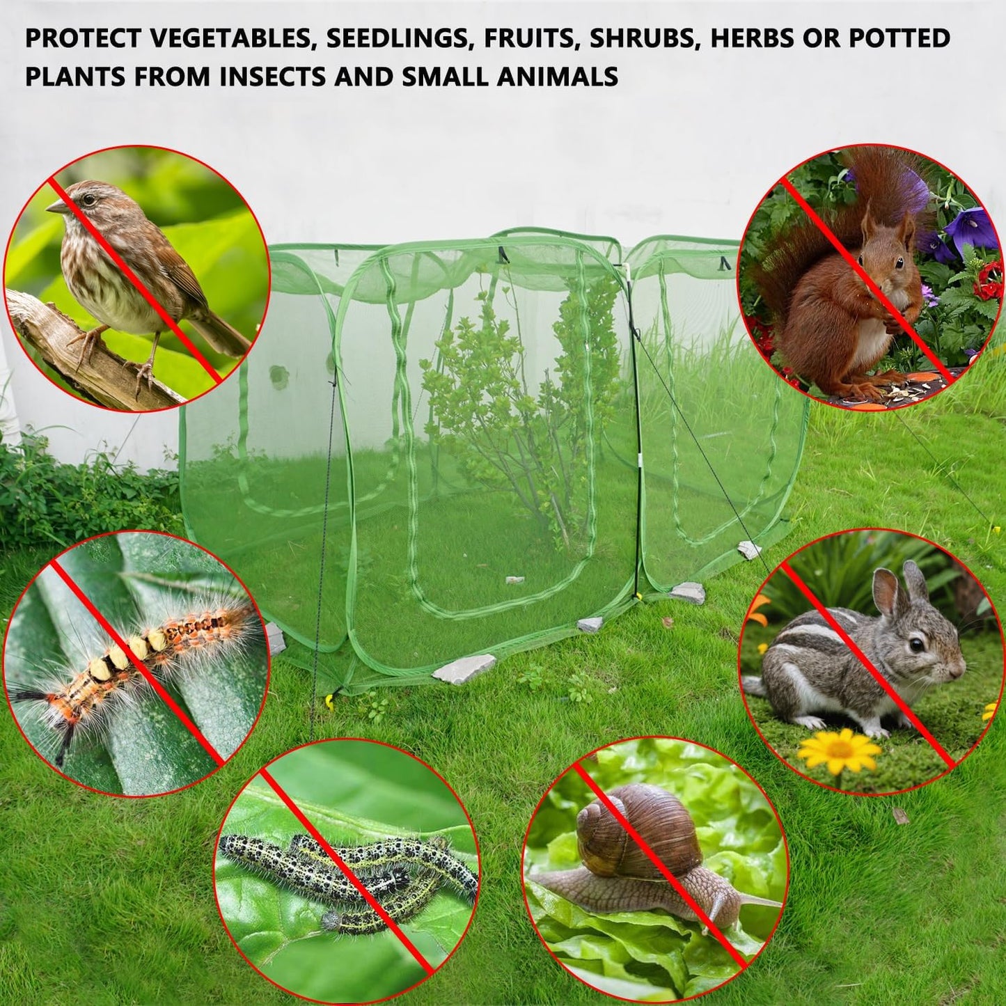 Pop Up Mesh Plant Cover 96’’x48’’x48’’, Garden Row Plant Cover for Raised Garden Bed, Plant Tent for Vegetables, Seedlings Fruits and Herbs Breathable Outdoor Lawn, Yard Use