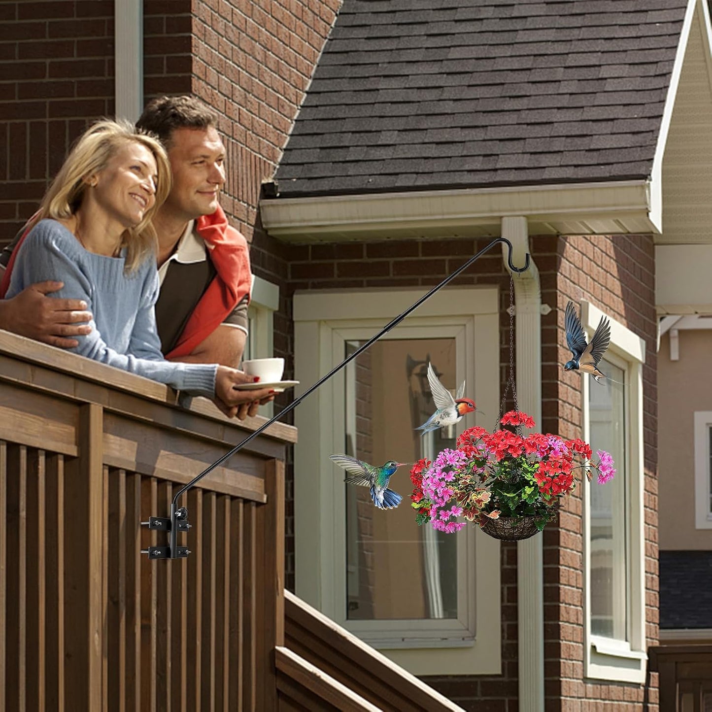 Heavy Duty Deck Hook-Deck Railing Plant Hanger, 29 to 43 Inch Extended Bird Feeder Hanger W/Double Clamps,Versatile Deck Shepherd Hook for Hanging Bird Feeders,Lanterns,Planters etc.