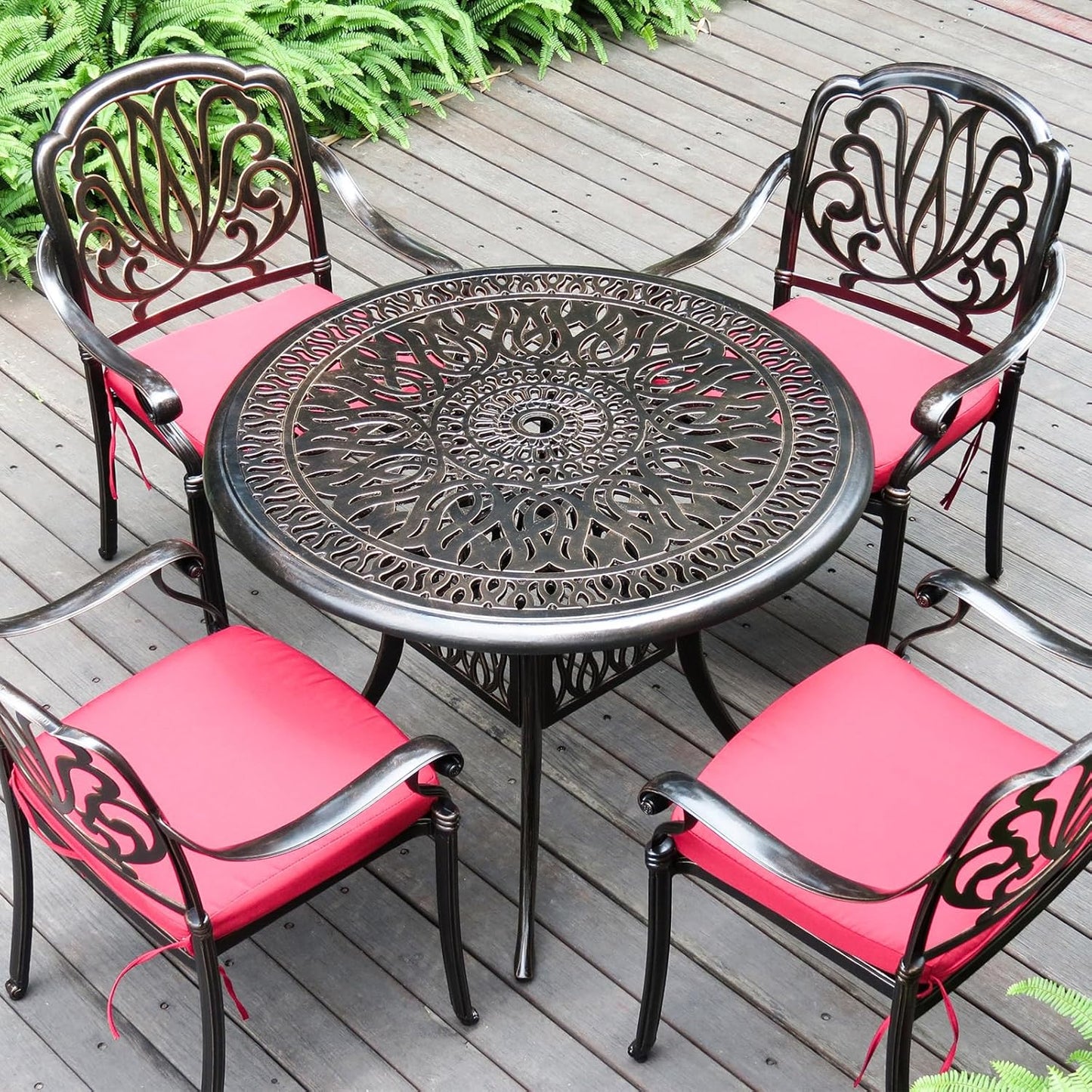 Outdoor Table Cast Aluminum Round Patio Table with Umbrella Hole All Weather Outdoor Dining Table for Lawn Garden Backyard (90cm YLSB Round Table)