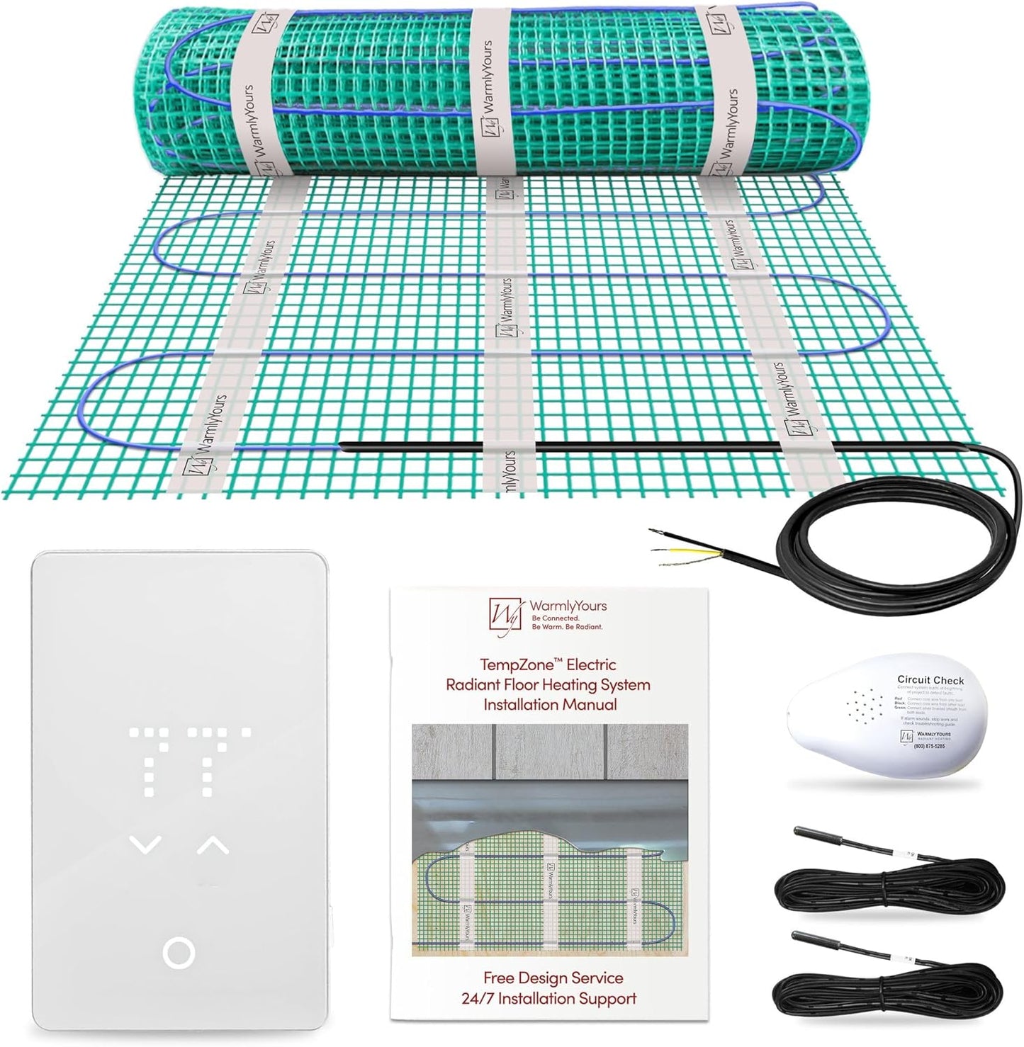 43 Sqft Heated Floor Mat Kit with Radiant Floor Heating System Thermostat UTN5, Two Sensors, Tester, 240V Electric Radiant Floor Heating Mat installs under Bathroom Tile, Vinyl - WarmlyYours TempZone