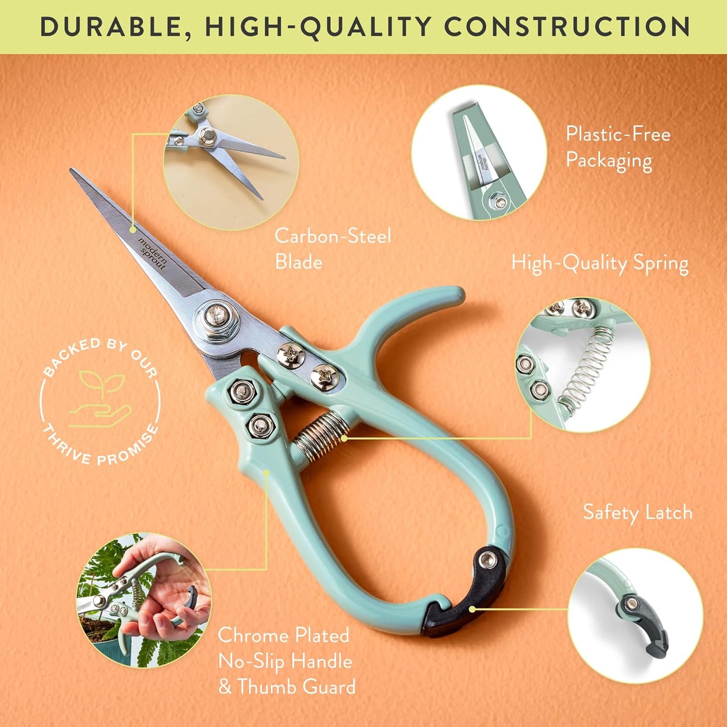 Modern Sprout Pruning Shears - Herb Snipping Scissors- Lightweight Gardening Tools W/Easy Lock - Flower Cutter Garden Shears - Carbon Steel Blade + Reusable Holster (Ocean, 1-Pack)